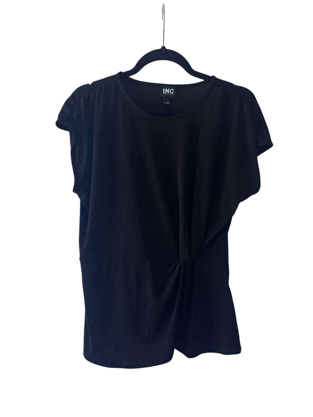 INC International Concepts Black Short Sleeve Twist-Waist Tee
